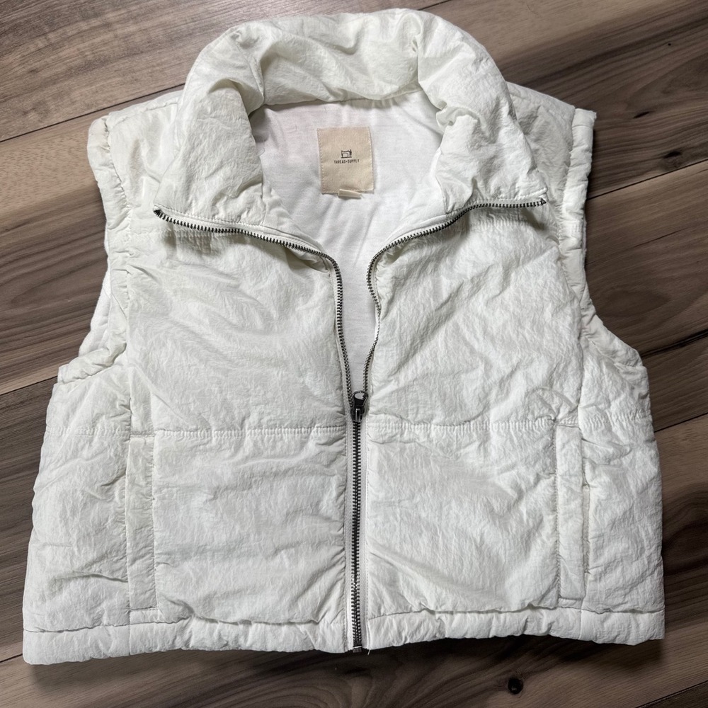 Thread & Supply Womens White Puffer Vest Quilted Zip Up Sleeveless Jacket XS